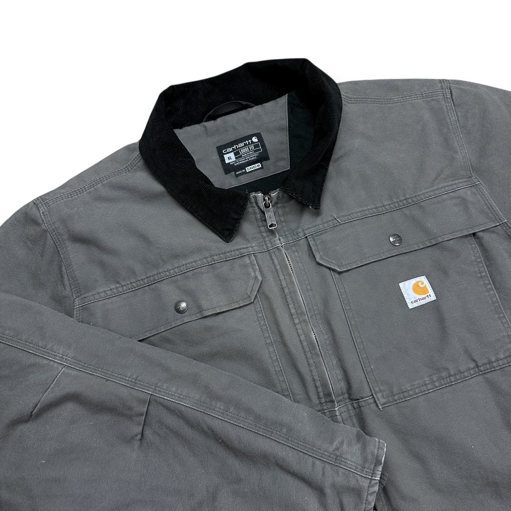 Carhartt Jacket Coat Mens XL Rugged Flex Gray Canvas‎ Loose Fit Quilted DJ448D-M